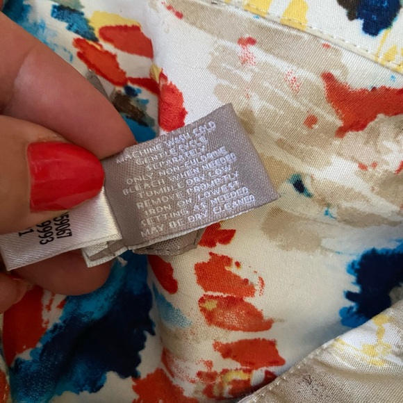 Chicos Womens Artsy cotton spandex multicolor jacket sz 2 ( M) Metal Button Up - Picture 11 of 15